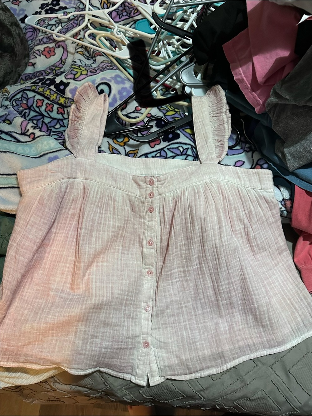 Women’s Pink Button-Front Sleeveless Top - Lightweight Summer Blouse